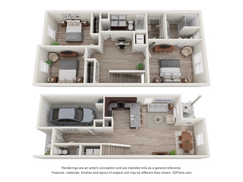 Floor plan for 3 beds, 2.5 baths, 1539 sqft